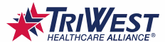 A red and blue TriWest Healthcare Alliance logo.
